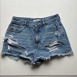 PacSun High Rise Festival Blue Distressed Denim Jean Shorts sz 27